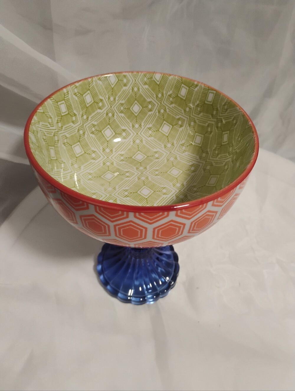 Upcycled pedestal bowl/Decorative centerpiece/Handmade